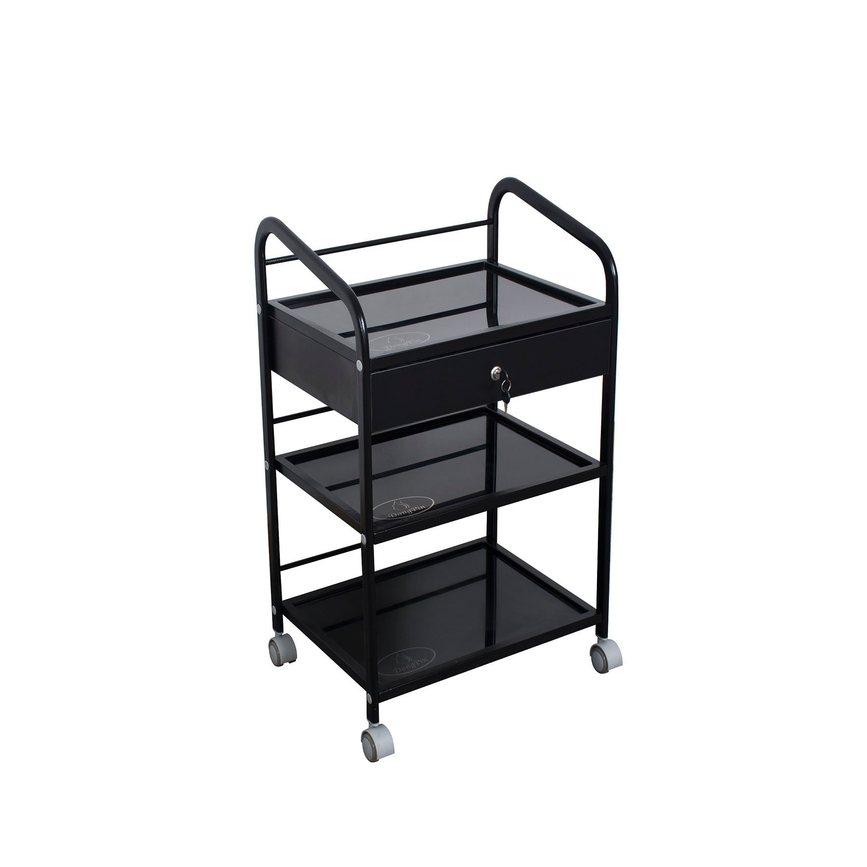 3-Tier Portable salon trolley with drawer black