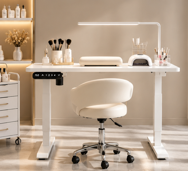 White Electric Height-Adjustable Nail Table for Nail Salons