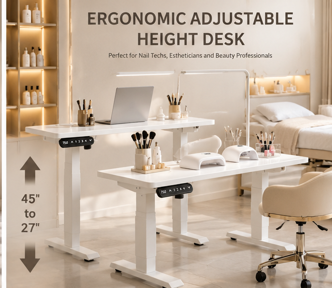 White Electric Height-Adjustable Nail Table for Nail Salons