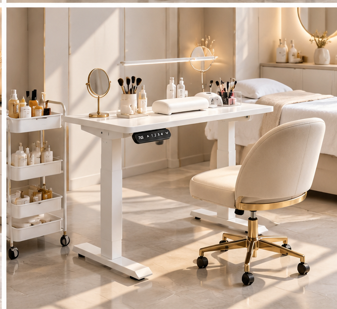 White Electric Height-Adjustable Nail Table for Nail Salons