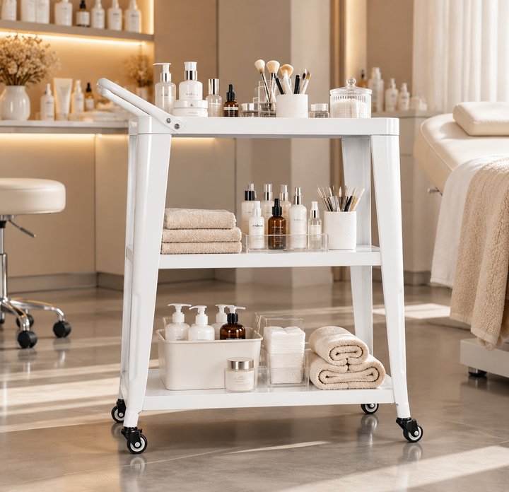 3-Tier White Metal Utility Cart for Salon &amp; Spa Supplies
