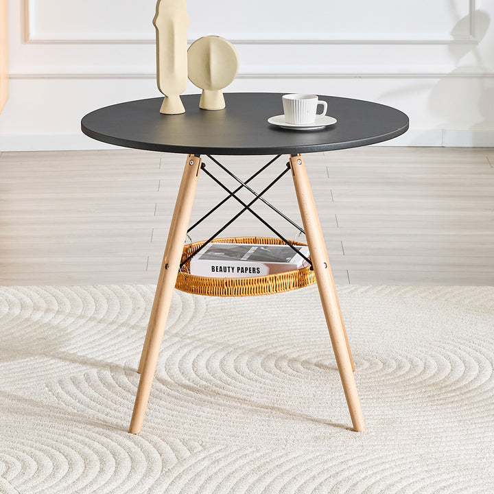 31.5-Inch Round Salon Side Table with Storage Basket