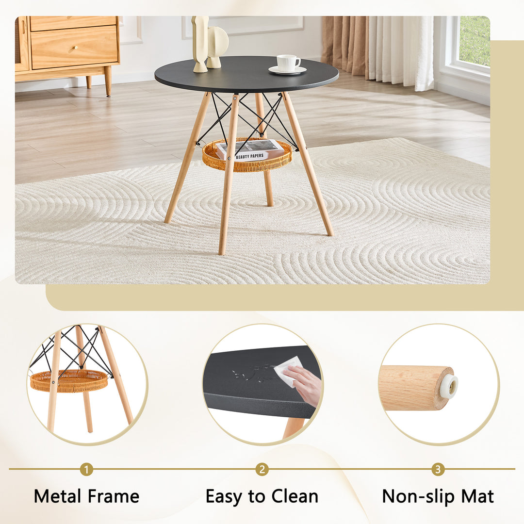 31.5-Inch Round Salon Side Table with Storage Basket