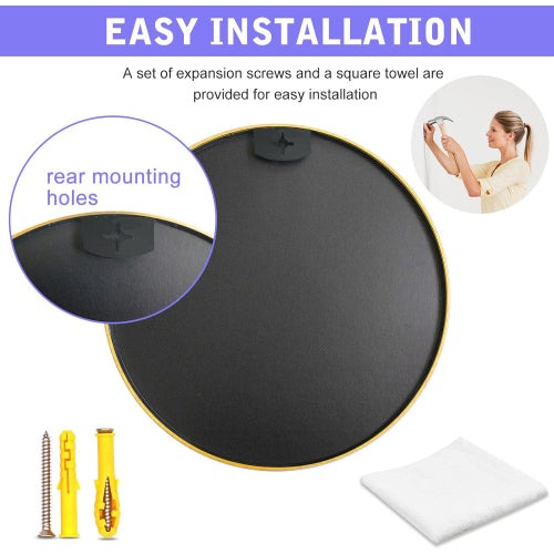 36" Gold Metal Framed Round Wall Mirror