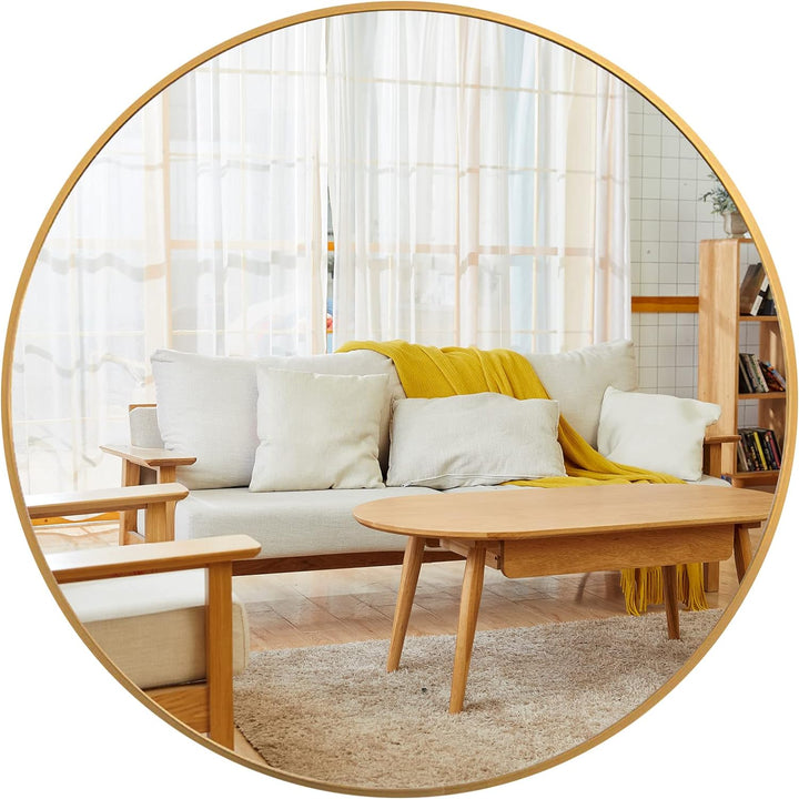 36" Gold Metal Framed Round Wall Mirror