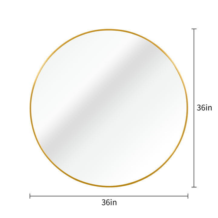 36" Gold Metal Framed Round Wall Mirror