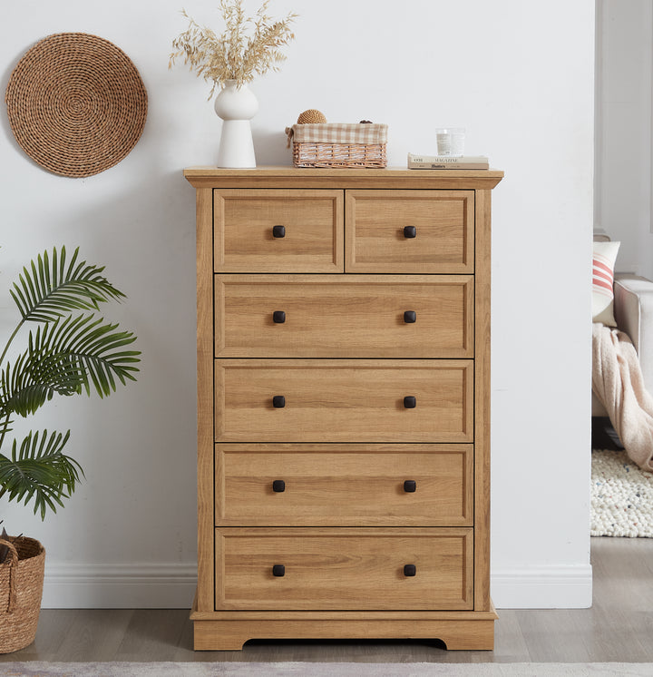 Oak 6-Drawer Salon Storage Cabinet