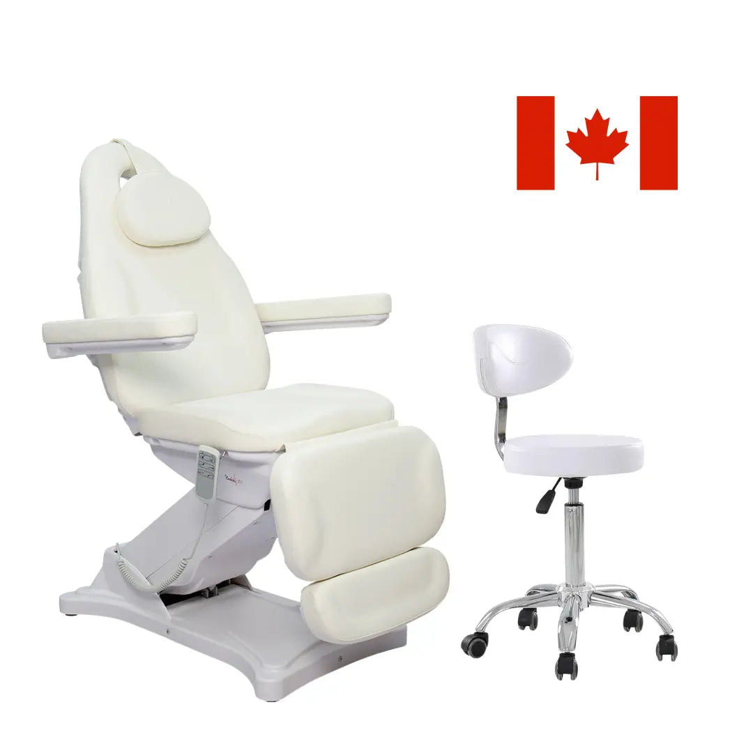 Electrci facial bed white and salon stool white