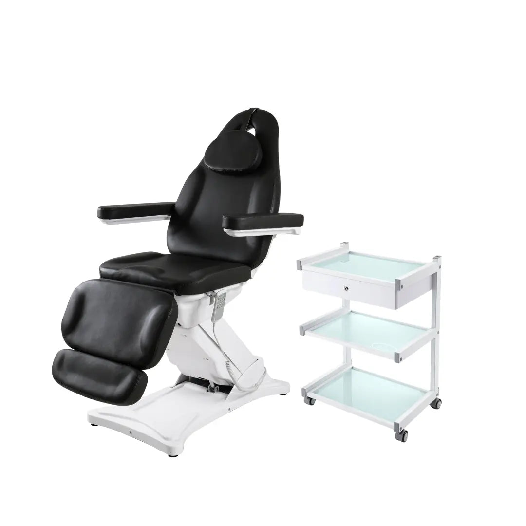  Black facial chair & 3 tiers salon roliing trolley cart