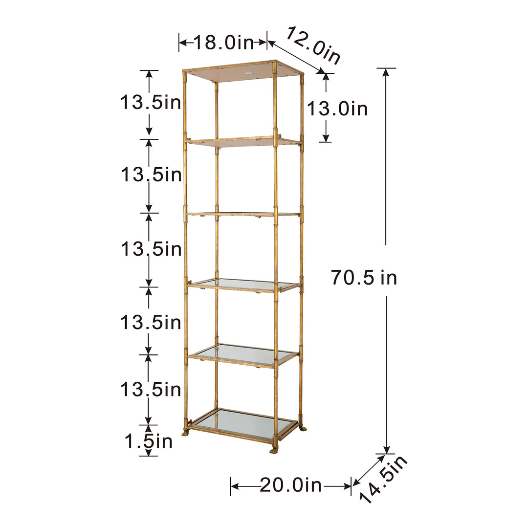 Antique Gold 6-Tier Mirrored Salon Display Shelf