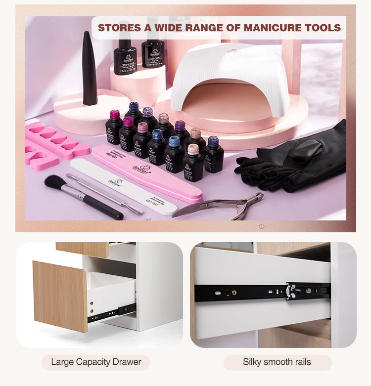 Lucca Manicure Table with Storage Drawers Details