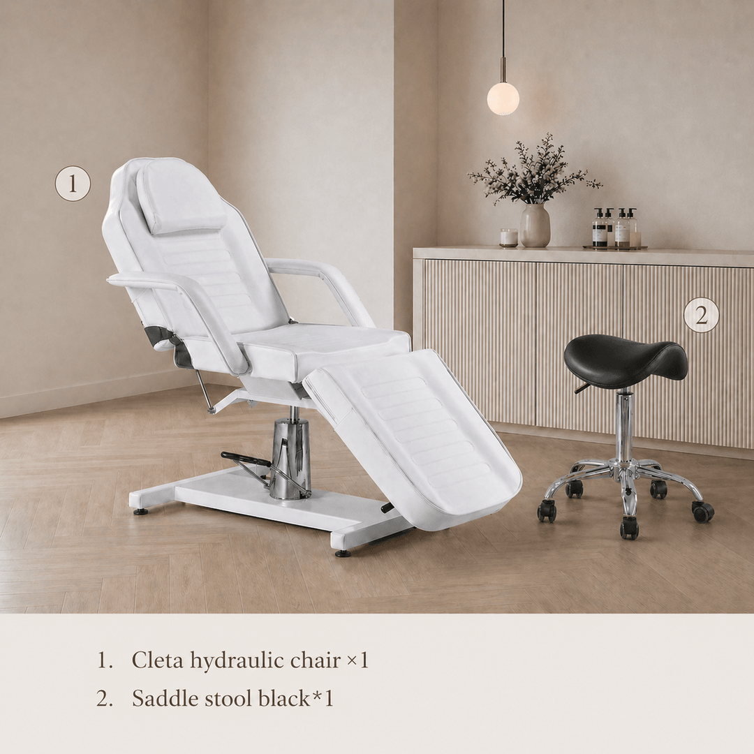 Cleta Hydraulic Facial Bed &amp; Esthetician Stool Set
