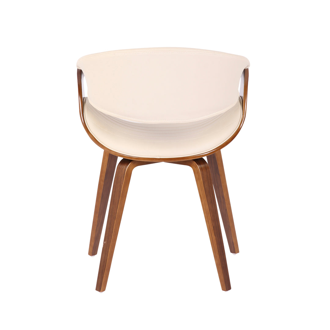 Cream Faux Leather Salon Accent Chair with Walnut Bent Wood Legs