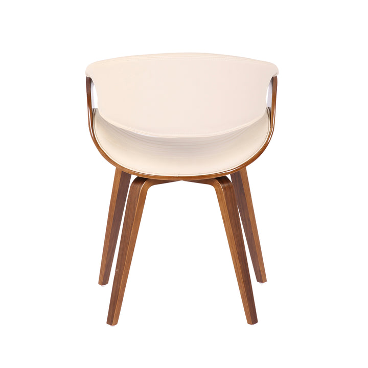 Cream Faux Leather Salon Accent Chair with Walnut Bent Wood Legs