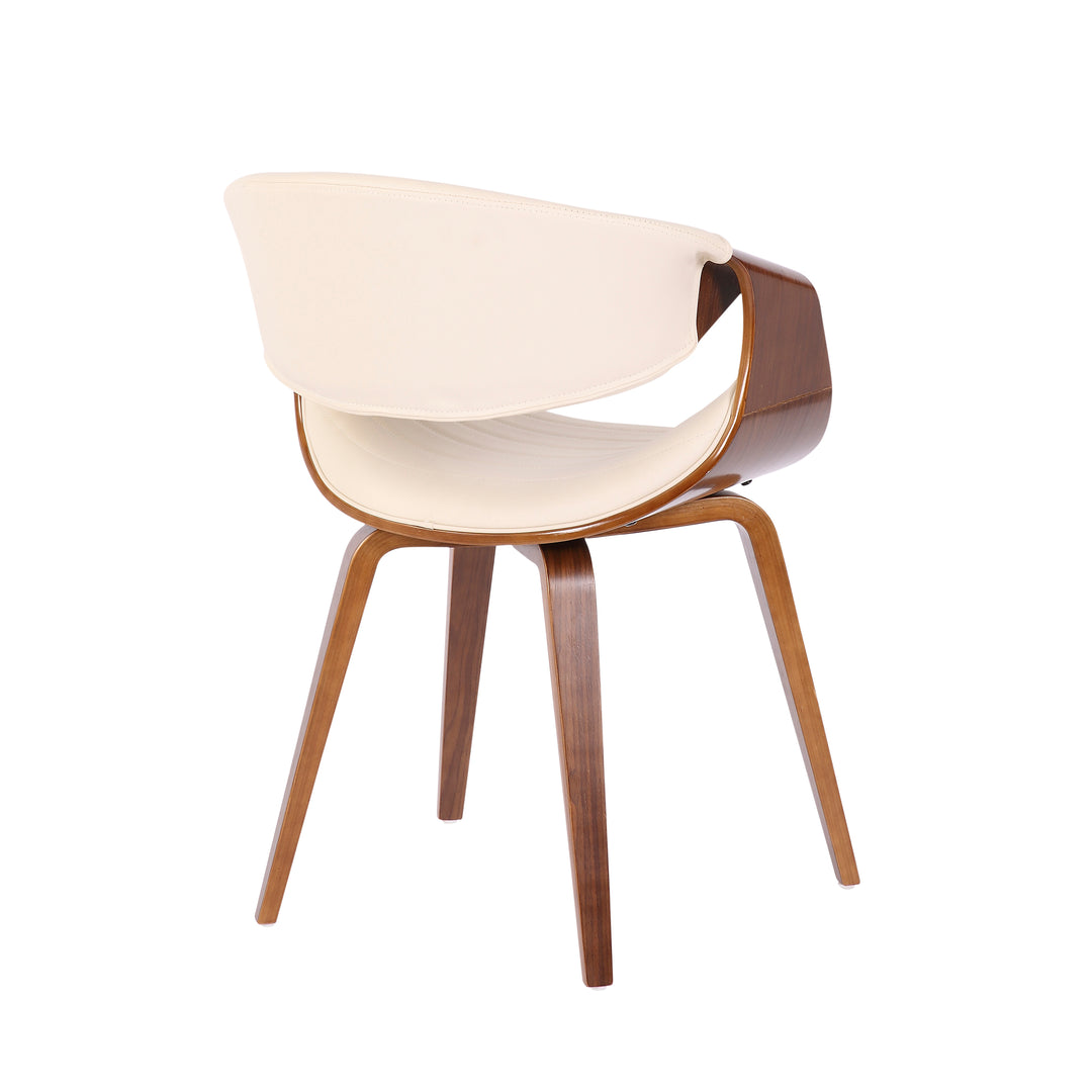 Cream Faux Leather Salon Accent Chair with Walnut Bent Wood Legs