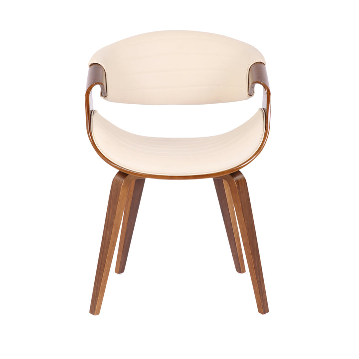 Cream Faux Leather Salon Accent Chair with Walnut Bent Wood Legs