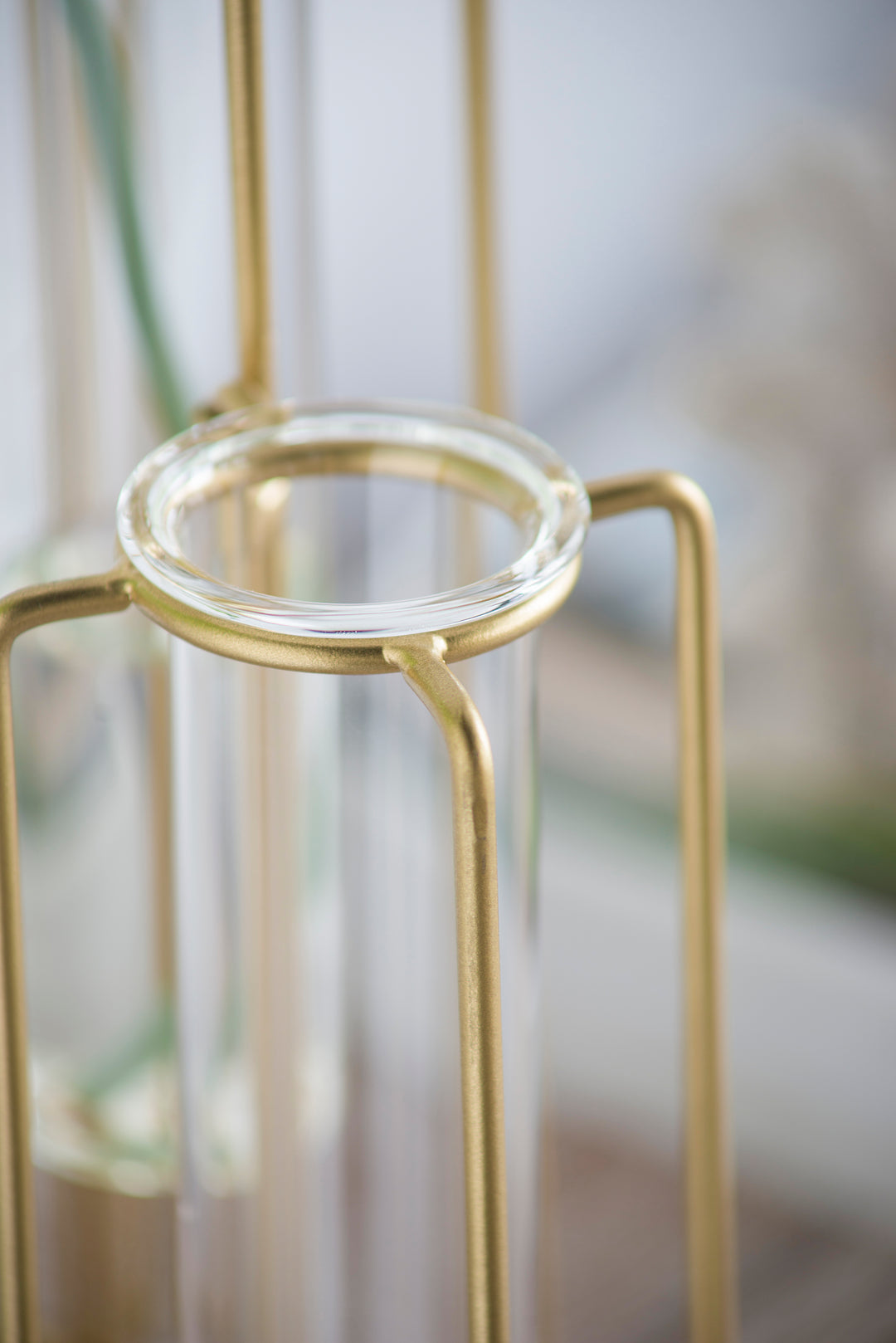 Gold Metal Pedestal Beaker Vase with 3 Glass Tubes