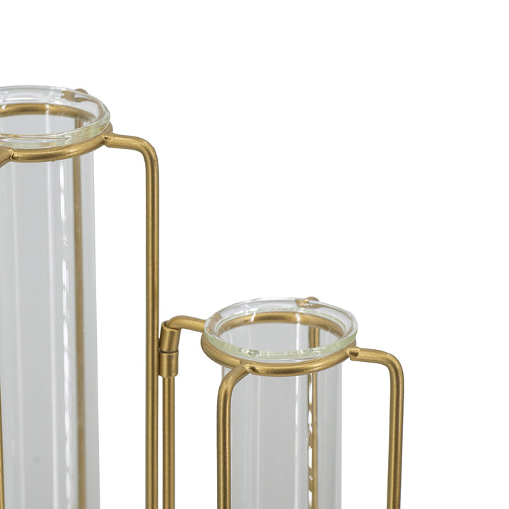 Gold Metal Pedestal Beaker Vase with 3 Glass Tubes