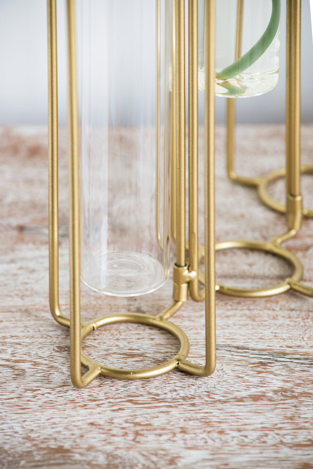 Gold Metal Pedestal Beaker Vase with 3 Glass Tubes