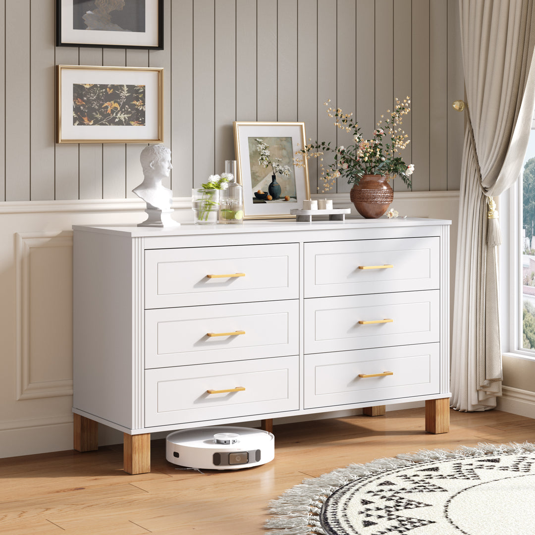 White 6-Drawer Salon Storage Cabinet with Metal Handles