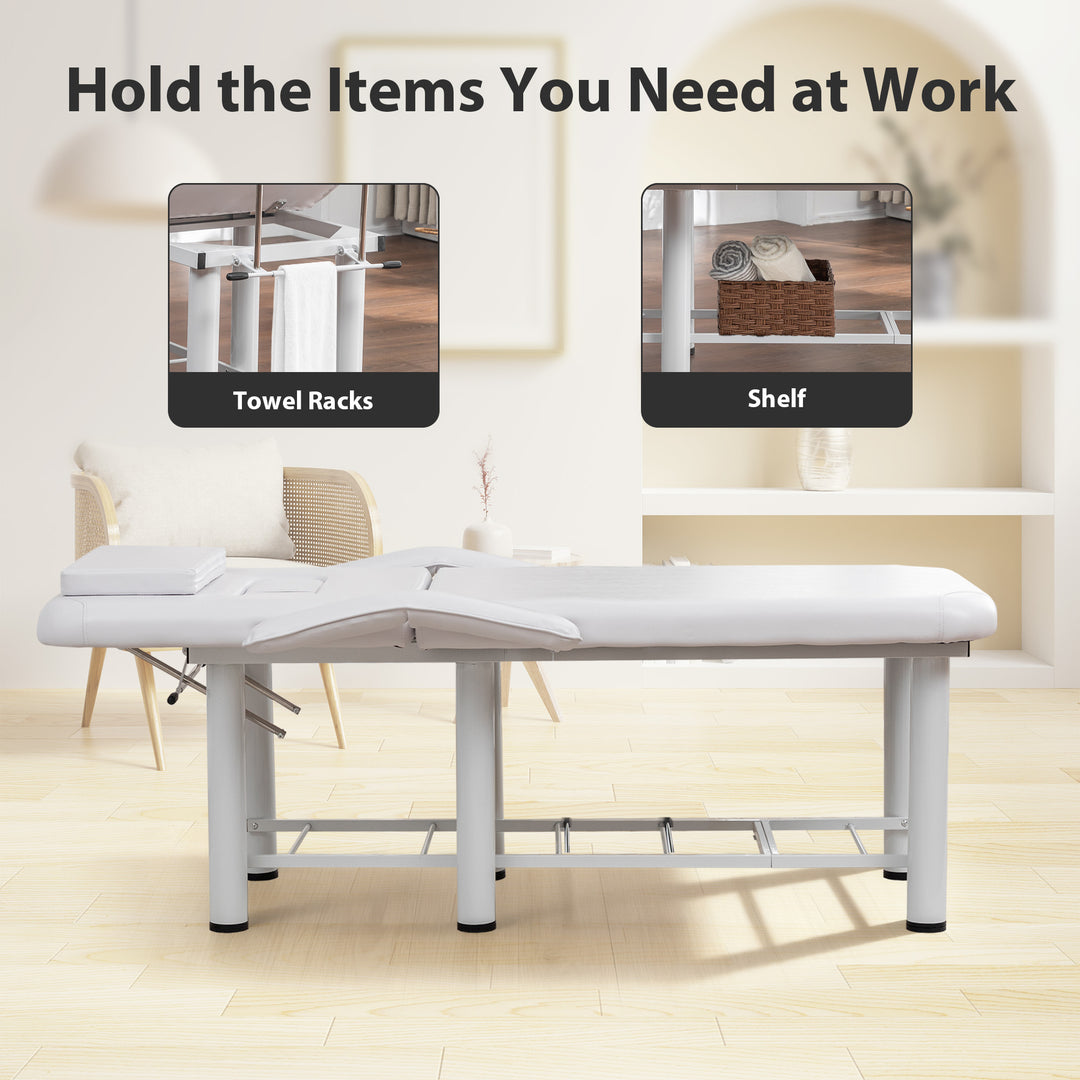 Massage &amp; Facial Table with Armrests, Face Cradle and Storage Shelf White