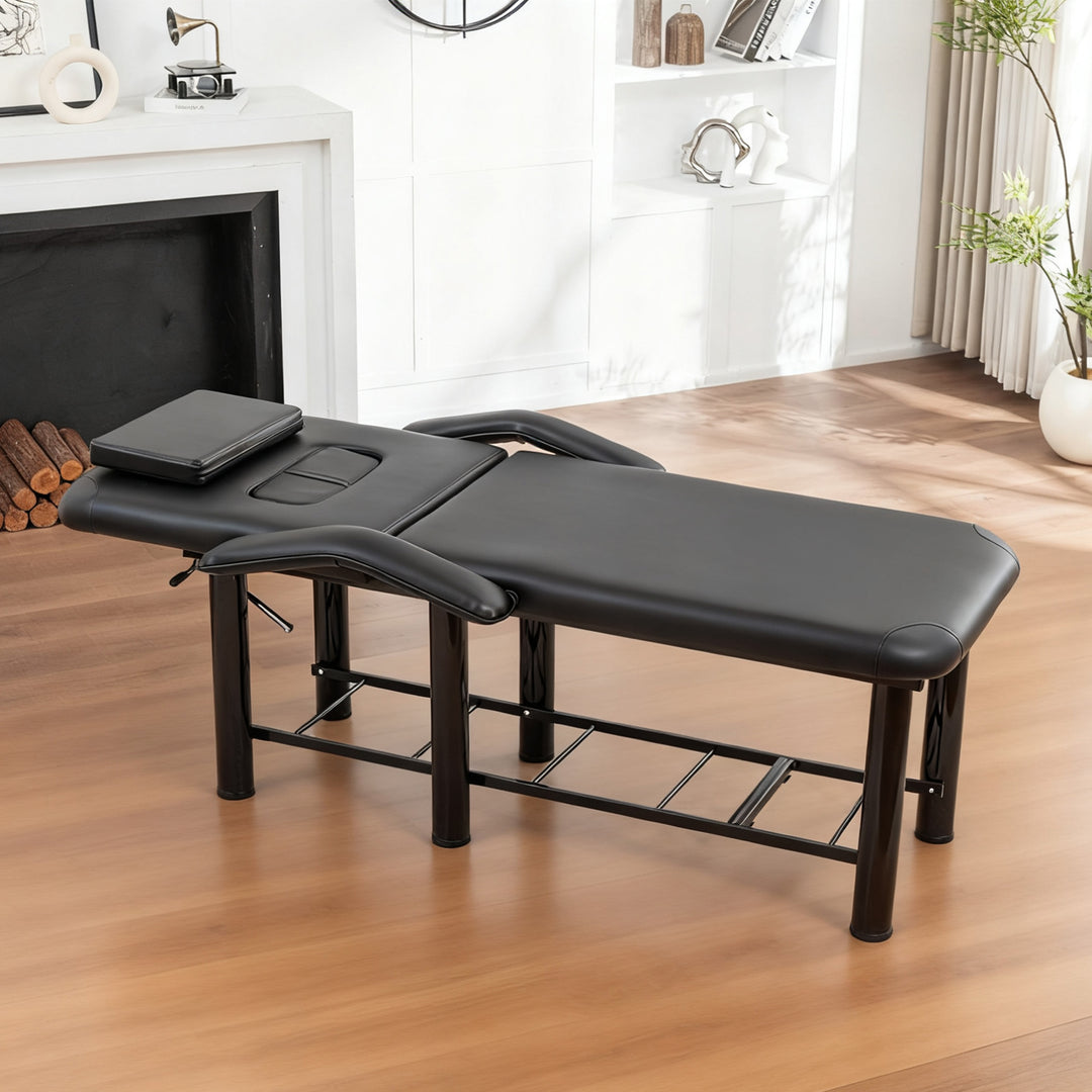 Massage &amp; Facial Table with Face Cradle, Armrests &amp; Storage Shelf Black