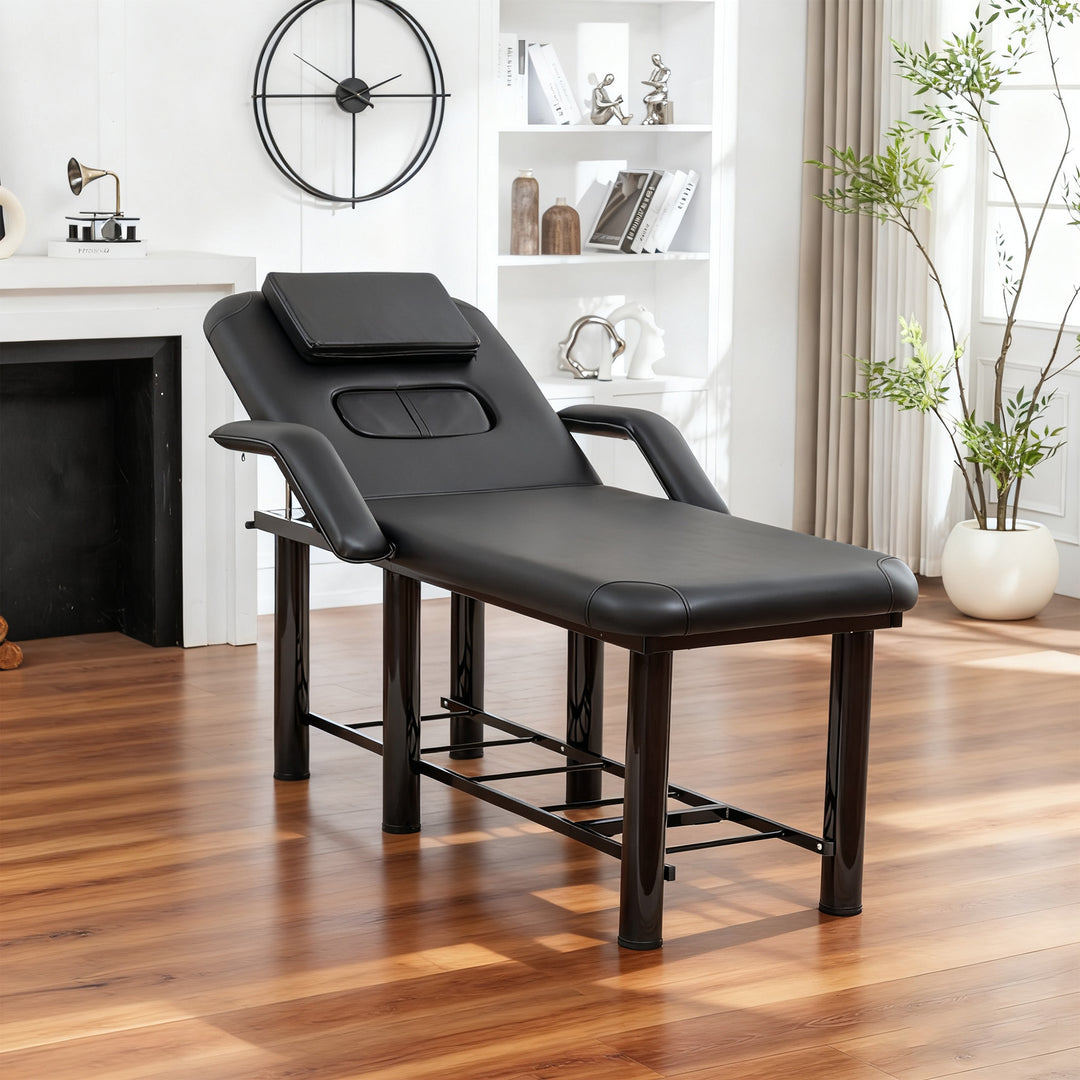 Massage &amp; Facial Table with Face Cradle, Armrests &amp; Storage Shelf Black