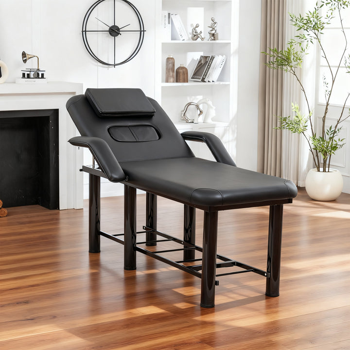 Massage &amp; Facial Table with Face Cradle, Armrests &amp; Storage Shelf Black