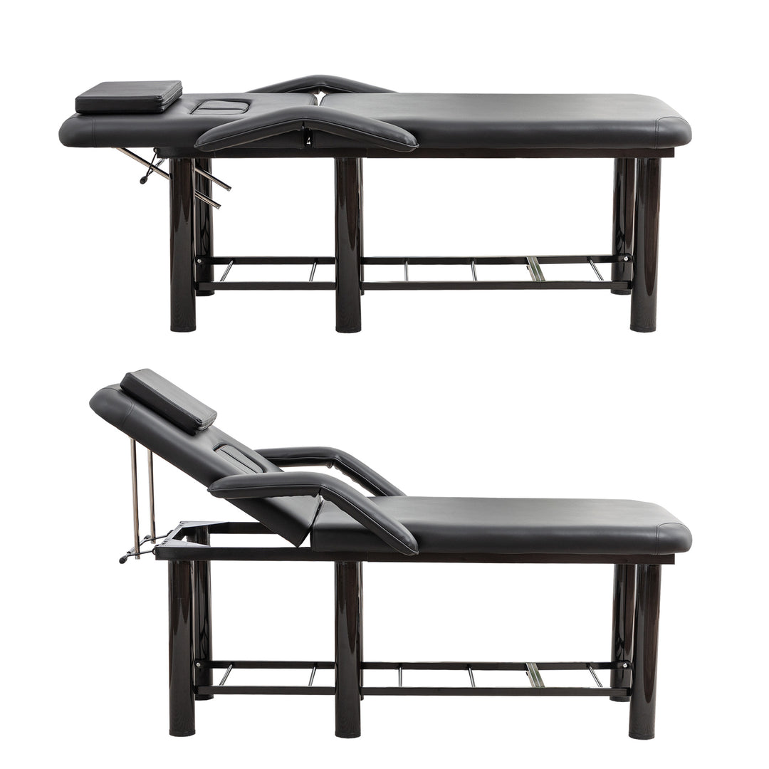 Massage &amp; Facial Table with Face Cradle, Armrests &amp; Storage Shelf Black