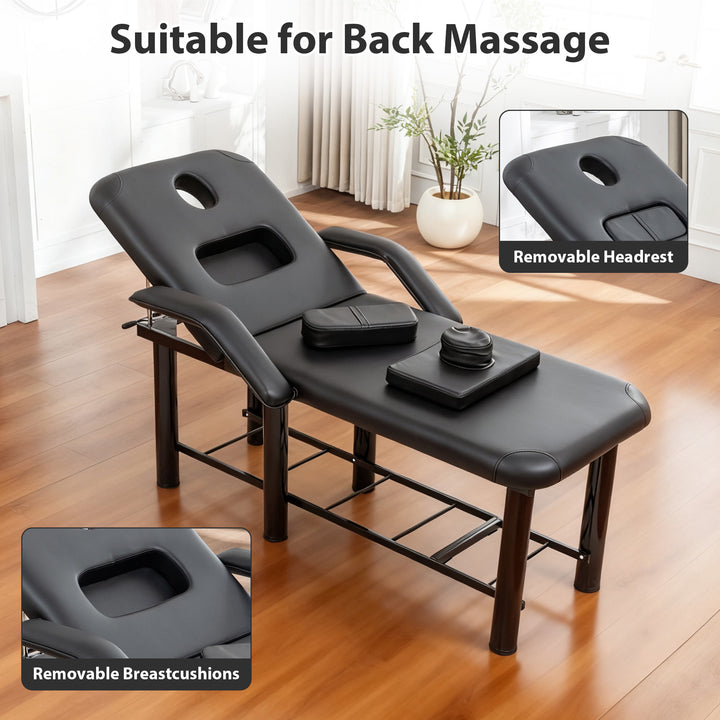 Massage &amp; Facial Table with Face Cradle, Armrests &amp; Storage Shelf Black