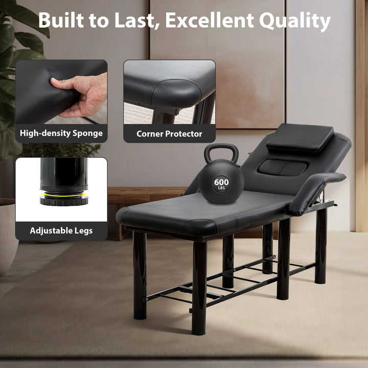 Massage &amp; Facial Table with Face Cradle, Armrests &amp; Storage Shelf Black