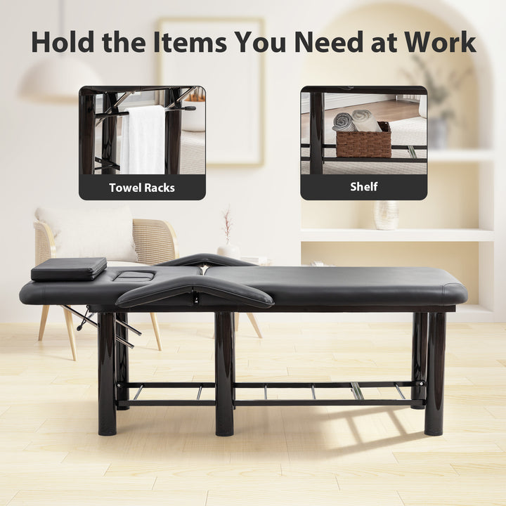 Massage &amp; Facial Table with Face Cradle, Armrests &amp; Storage Shelf Black