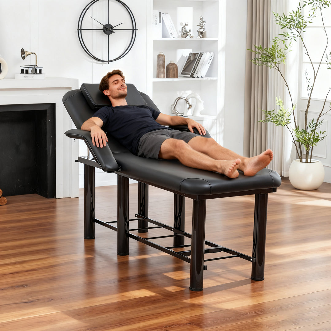 Massage &amp; Facial Table with Face Cradle, Armrests &amp; Storage Shelf Black