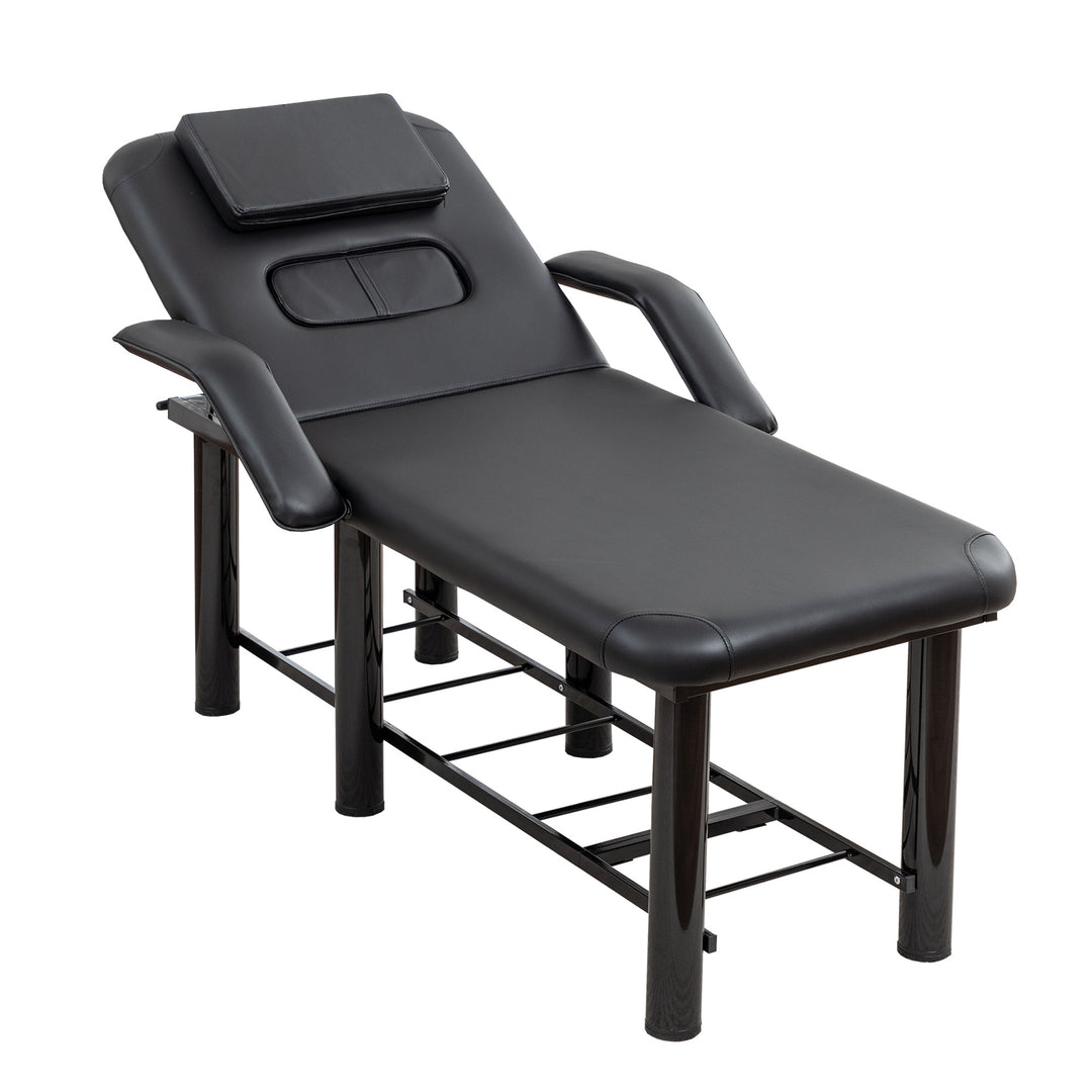 Massage &amp; Facial Table with Face Cradle, Armrests &amp; Storage Shelf Black