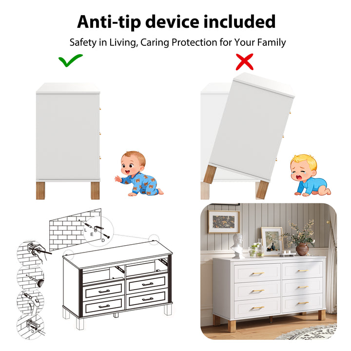 White 6-Drawer Salon Storage Cabinet with Metal Handles