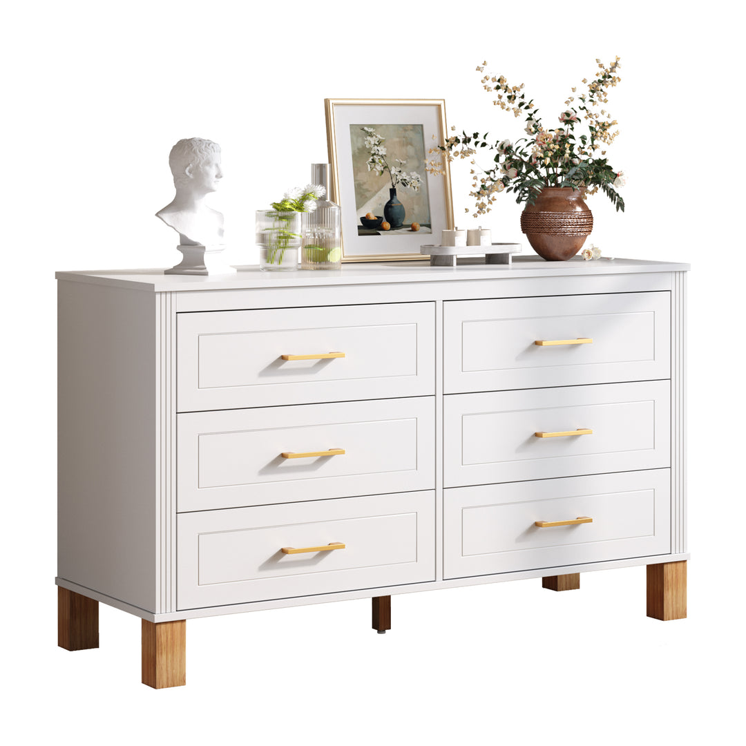 White 6-Drawer Salon Storage Cabinet with Metal Handles