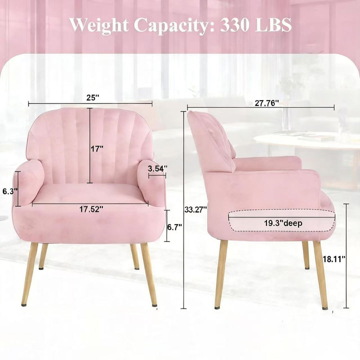 Pink Velvet Salon Accent Chair with Shell Backrest and Metal Legs