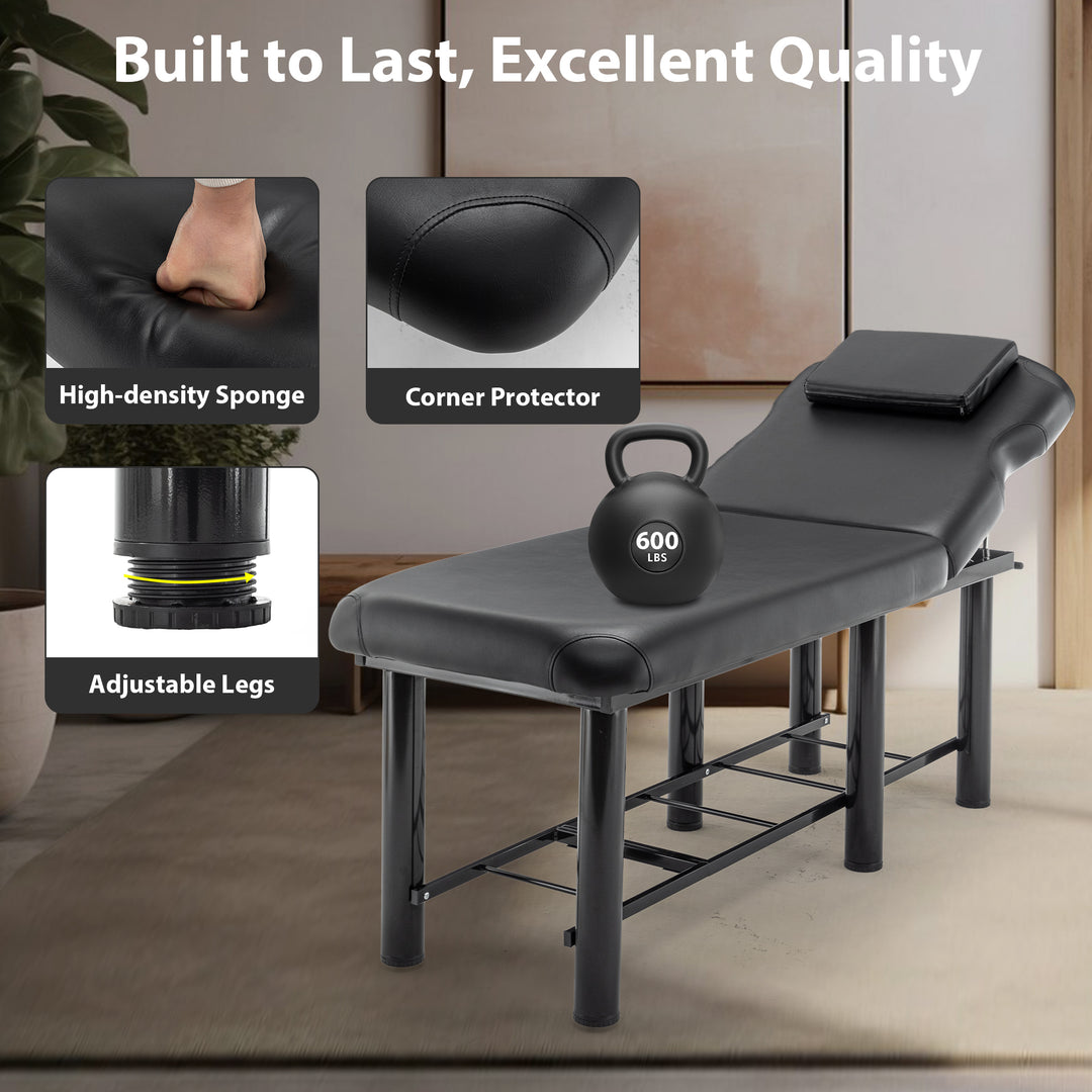 Professional Massage Table Adjustable Backrest Black