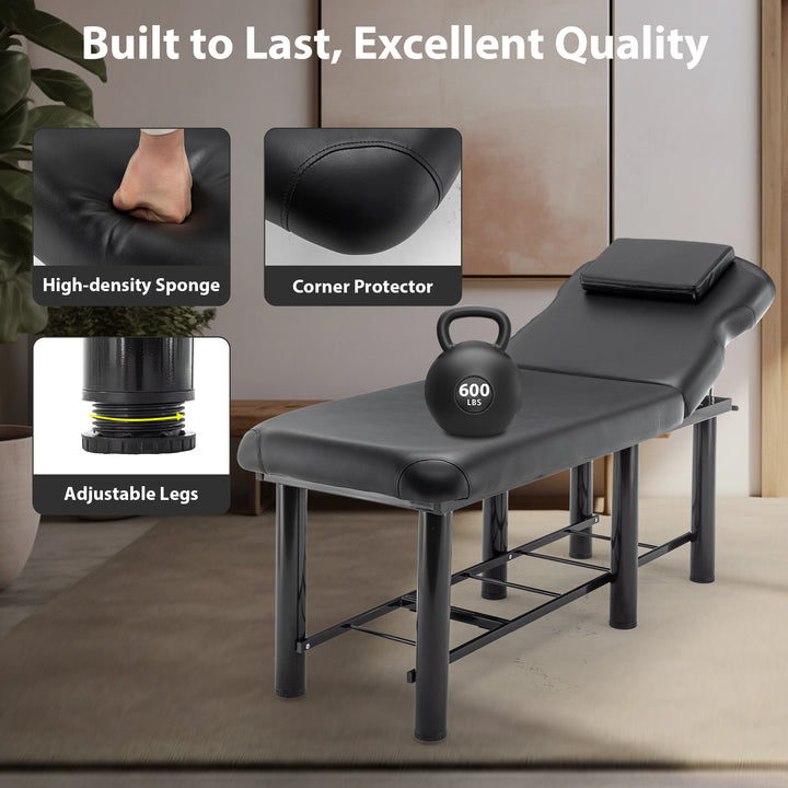 Professional Massage Table Adjustable Backrest Black