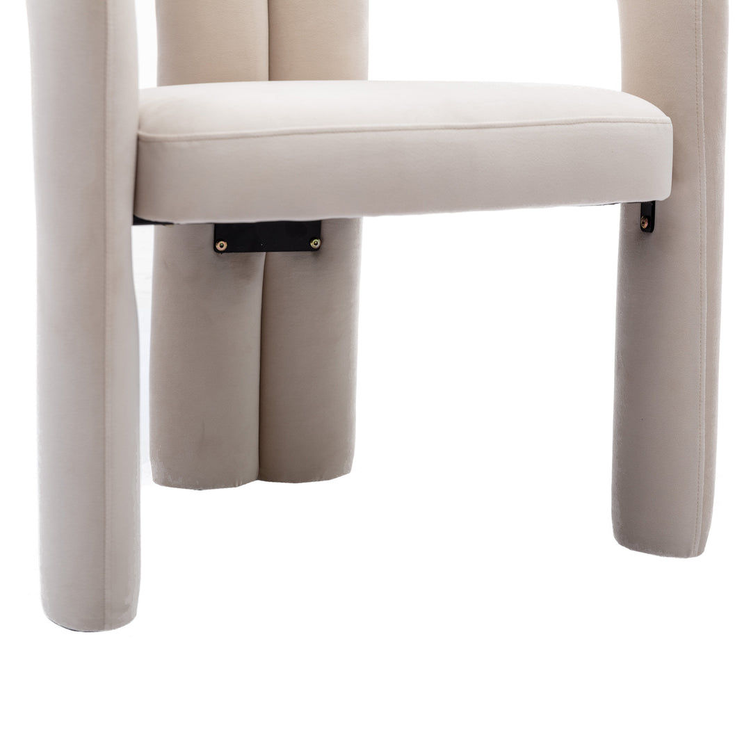 Set of 2 Beige Velvet Salon Accent Chairs with Curved Backrest