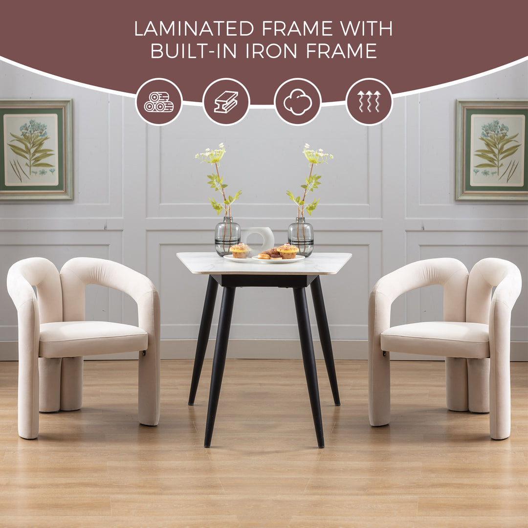 Set of 2 Beige Velvet Salon Accent Chairs with Curved Backrest