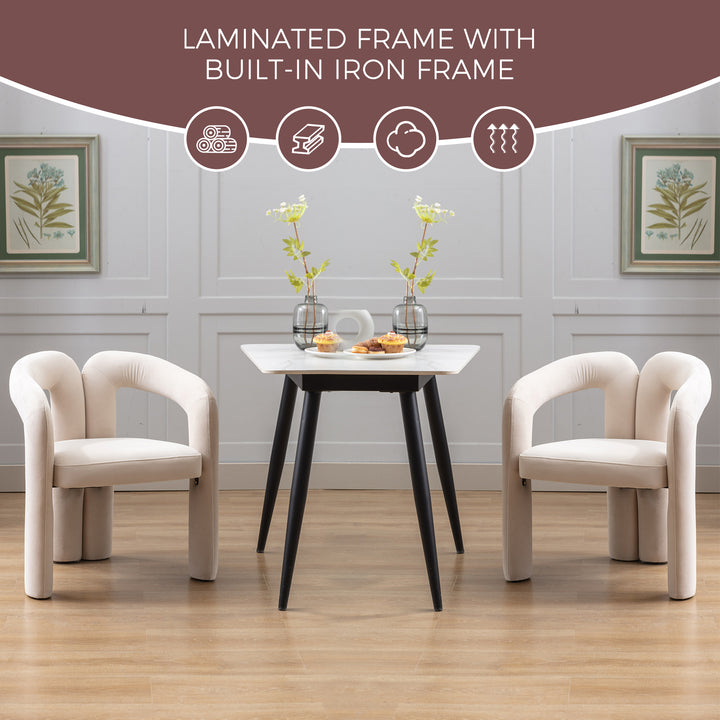 Set of 2 Beige Velvet Salon Accent Chairs with Curved Backrest