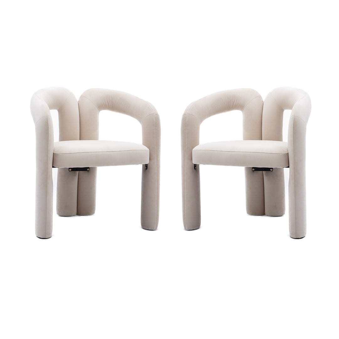 Set of 2 Beige Velvet Salon Accent Chairs with Curved Backrest