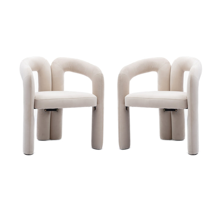 Set of 2 Beige Velvet Salon Accent Chairs with Curved Backrest