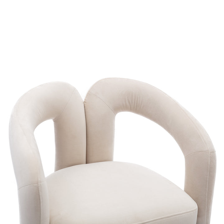 Set of 2 Beige Velvet Salon Accent Chairs with Curved Backrest