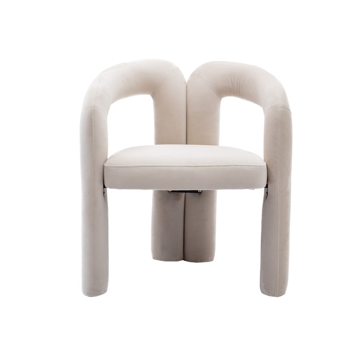 Set of 2 Beige Velvet Salon Accent Chairs with Curved Backrest