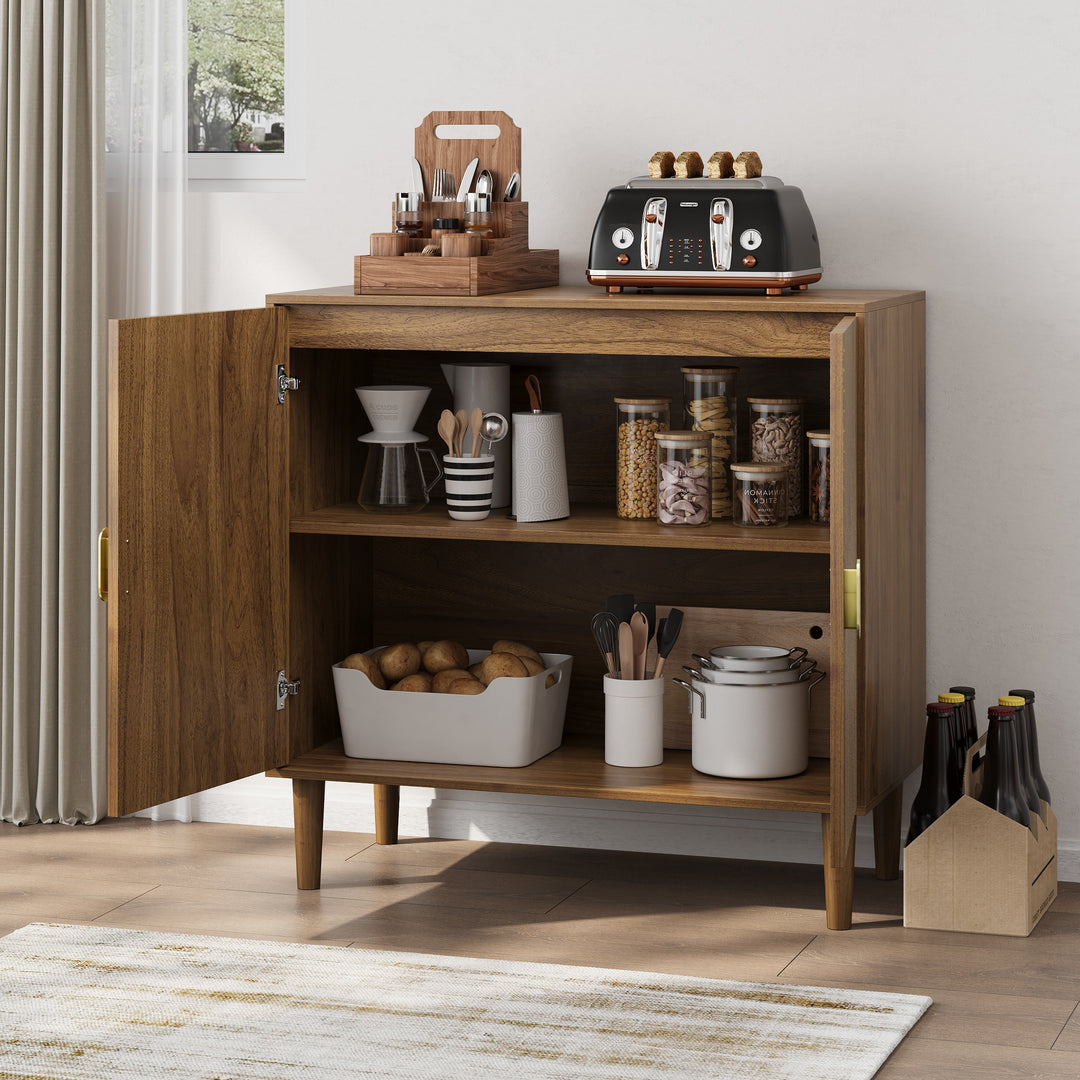 Walnut Salon Storage Cabinet with Line Groove Design