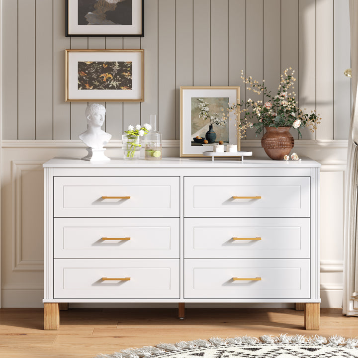 White 6-Drawer Salon Storage Cabinet with Metal Handles