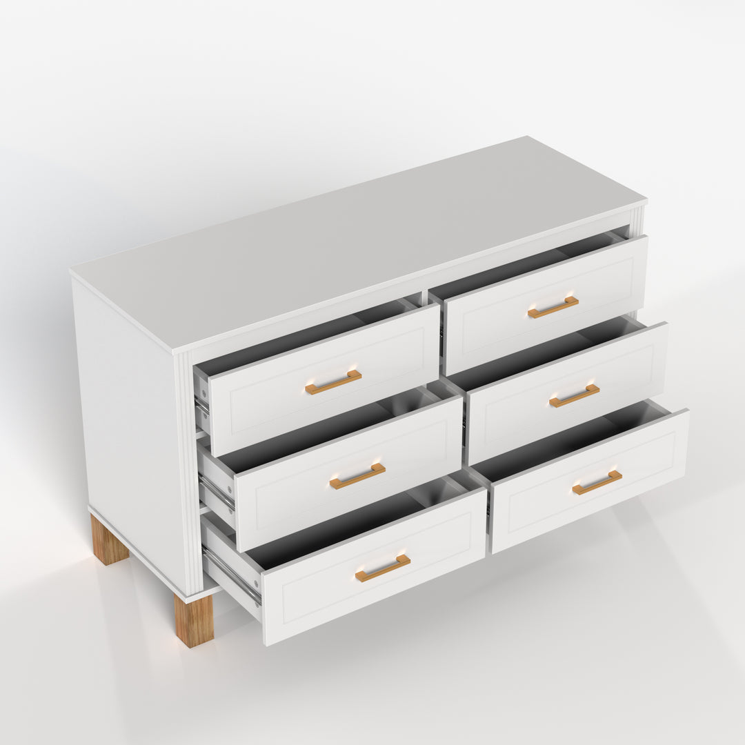 White 6-Drawer Salon Storage Cabinet with Metal Handles