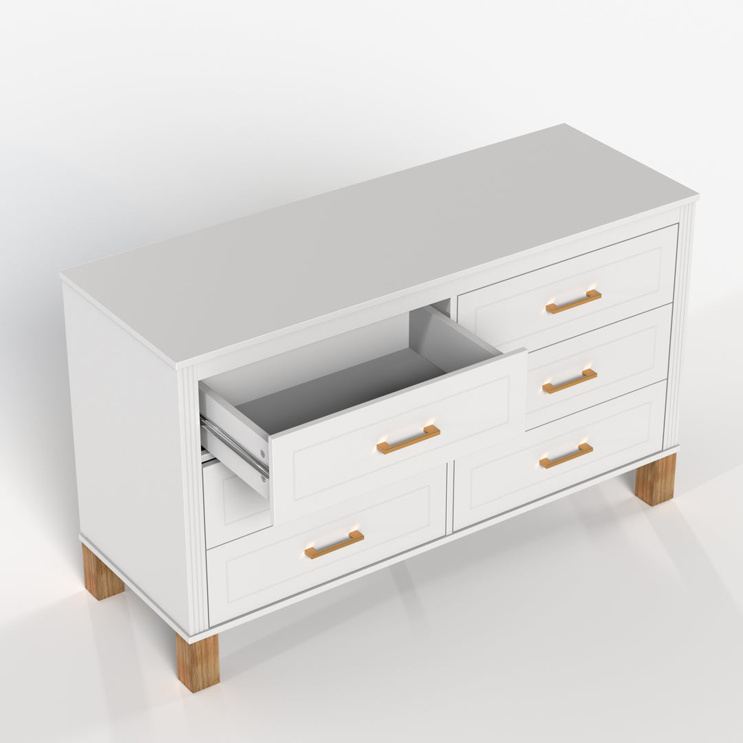 White 6-Drawer Salon Storage Cabinet with Metal Handles
